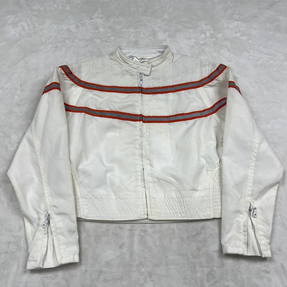 USA Biker Design Racing Jacket Womens Large White Orange Reflective Moto Zip